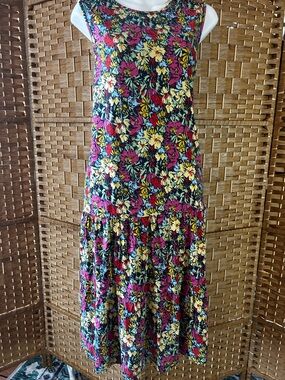 National Floral Midi Dress 100% Cotton Sleeveless Tiered Petite PS NWT